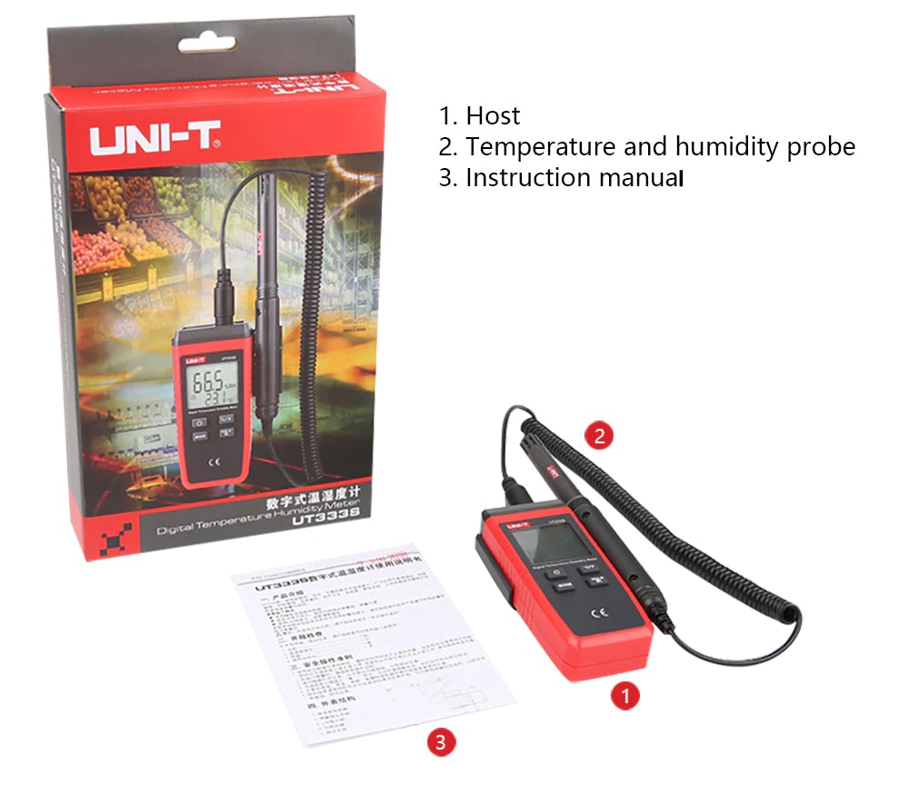 UNI-T UT333S Digital Temperature Humidity Meter Hygometer LCD Data Hold backligh