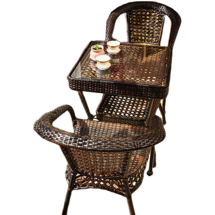 Balcony Table And Chair Small Tea Table Rattan Chair Three Piece Set Leisure Tea Table Courtyard Tengteng Chair 65 Square Table + Two Chairs
