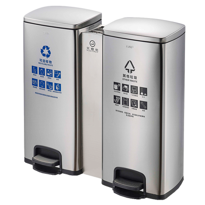 Stainless Steel Pedal Trash Can Large Wet And Dry Double Bucket With Lid  Garbage Sorting Box 60 Liters Sand Silver Steel 【641*290*690 mm】