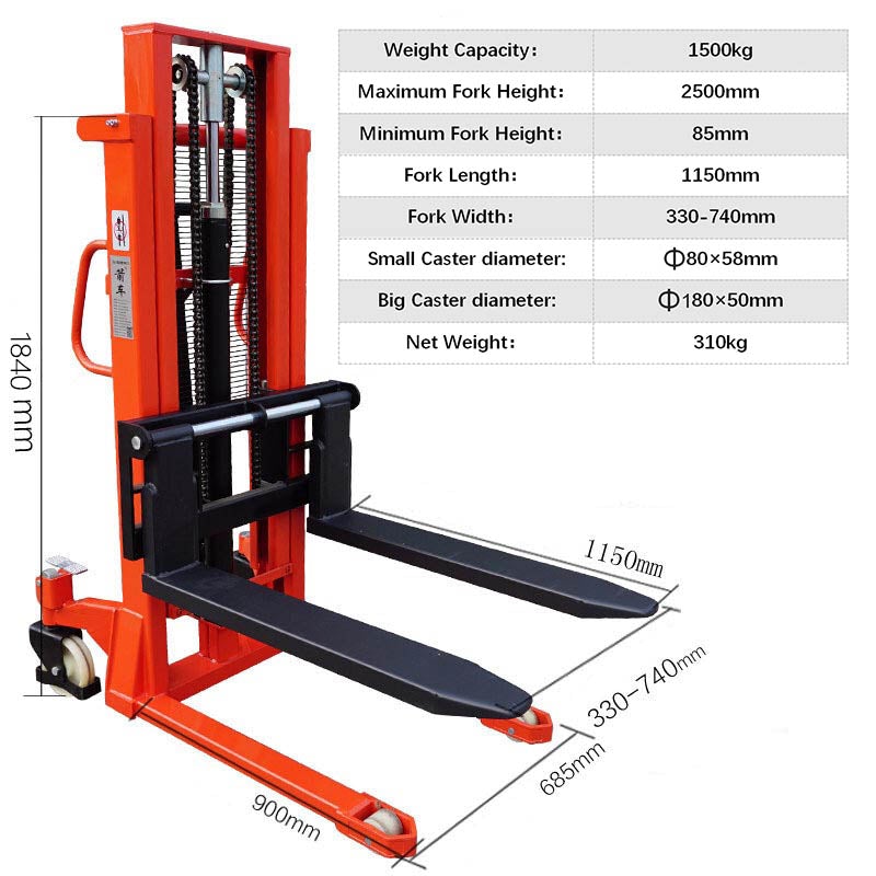 Manual Stacker 1500kg Load Capacity Forklift 2.5M Manual; ECVV SA – ECVV.SA