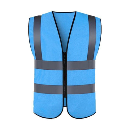 10 Pieces Reflective Vest Zipper Safety Vest Fluorescent Blue Traffic Safety Warning Vest 4 Reflective Strips Sanitation Construction Riding Safety Suit