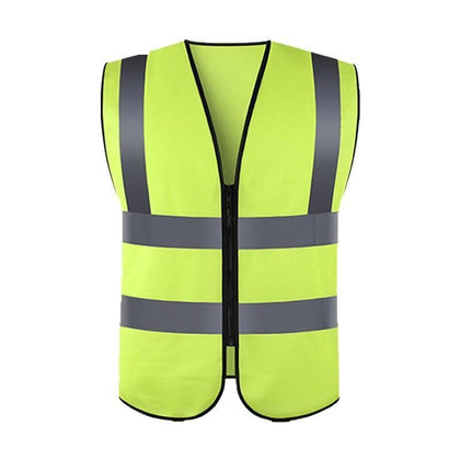 10 Pieces Zipper Reflective Vest Fluorescent Yellow Safety Warning Vest 4 Reflective Strips Safety Vest for Environmental Sanitation Construction Riding Running