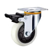 4 Sets 4 Inch Flat Bottom Plastic Caster Double Brake Milky White Polypropylene (PP) Caster Medium Universal Wheel