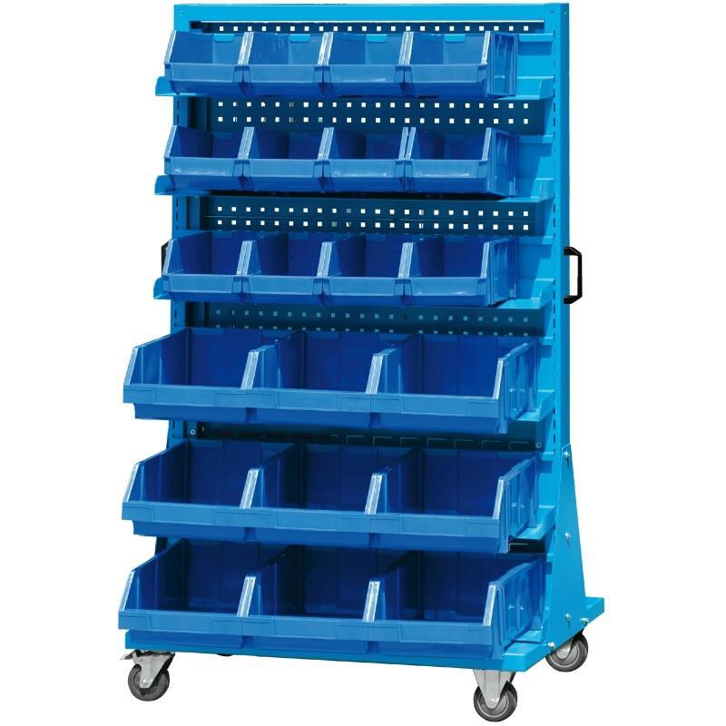 Blue 1000×610×1680mm Mobile Double Side Material Finishing Rack (2 Square Holes 1 Louver 21 Parts Box)