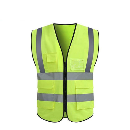 10 Pieces Reflective Vest Safety Protection Multi-Pocket Reflective Vest Zipper Fluorescent Vest Automobile Traffic Safety Warning Emergency Rescue Vest