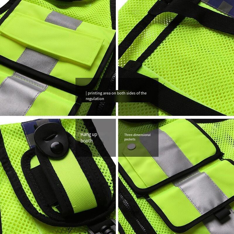 Reflective Vest  Multi Function Multi Pocket Patrol Duty Reflective Vest Traffic Reflective Vest Lettering Safety Protective Clothing