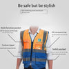 6 Pieces Zipper Multi Pocket Reflective Vest Car Traffic Safety Warning Vest Reflective Sanitation Construction Duty Riding Safety Suit Orange Blue