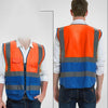 6 Pieces Zipper Multi Pocket Reflective Vest Car Traffic Safety Warning Vest Reflective Sanitation Construction Duty Riding Safety Suit Orange Blue