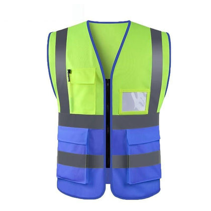 6 Pieces High Visibility Reflective Safety Vests with Pockets and Zipper Front 2 Highly Reflective Strips for Safety Working Running - Fluorescent Yellow+Blue