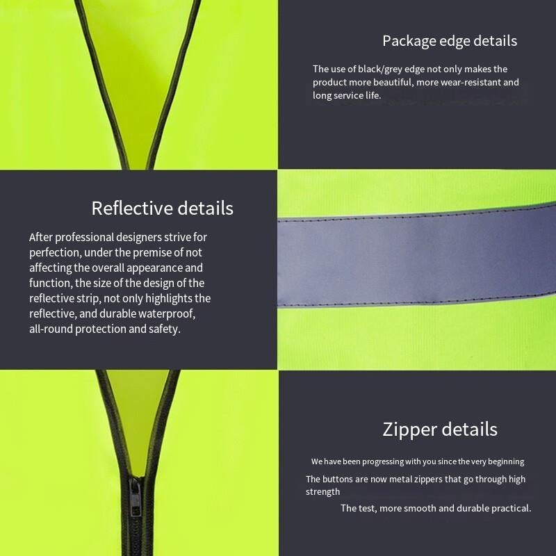 10 Pieces Reflective Vest Zipper Reflective Vest Fluorescent Yellow Green Car Traffic Safety Warning Vest Double Reflective Strip Environmental Sanitation Construction Duty Riding Safety Suit