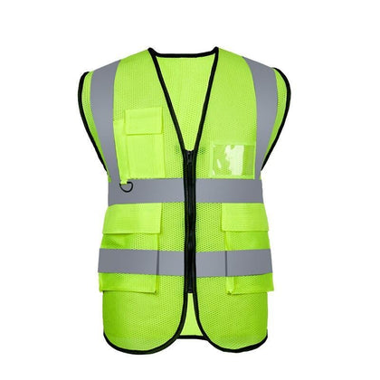 10 Pieces Mesh Pattern Safety Reflective Vest Highlight Safety Suit Multi-Pocket Reflective Vest for Night Working Construction Fluorescent Green (With Pocket)