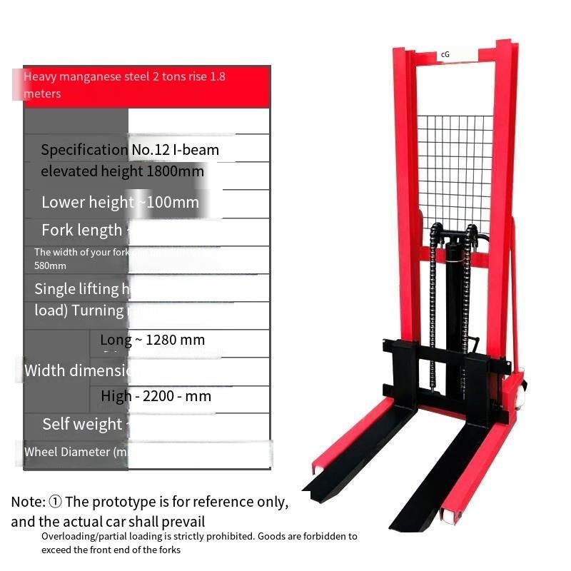 2t 1.8m Manual Forklift Heavy Duty Manganese Steel  Hydraulic Lifting Truck Stacking Truck Lifting Forklift