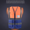 6 Pieces High Visibility Zipper Multi Pocket Reflective Vest Safety Warning Vest 4 Reflective Strips - Fluorescent Orange + Blue