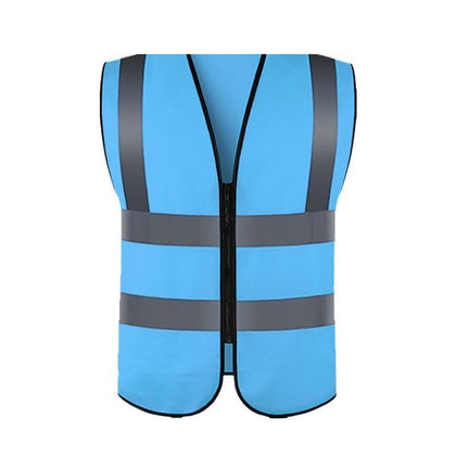 10 Pieces Zipper Reflective Vest Blue Safety Vest with 4 Reflective Strips Safety Vests for Environmental Sanitation Construction Riding Running