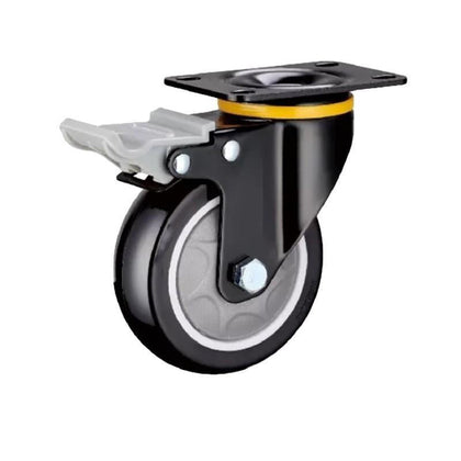 4 Sets 4 Inch Flat Bottom Caster Wheels Plastic Double Brake Black Polyurethane (PU) Caster Medium Universal Wheel