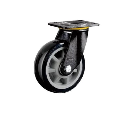 5 Inch Plate Swivel Casters 4PCS PU Heavy Duty Wheels Gray Core Black Polyurethane Caster Universal Wheel - 4PCS