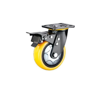 4 Sets 6 Inch Flat Bottom Caster Double Brake Heavy Duty Orange Yellow Polyurethane Caster Universal Wheel