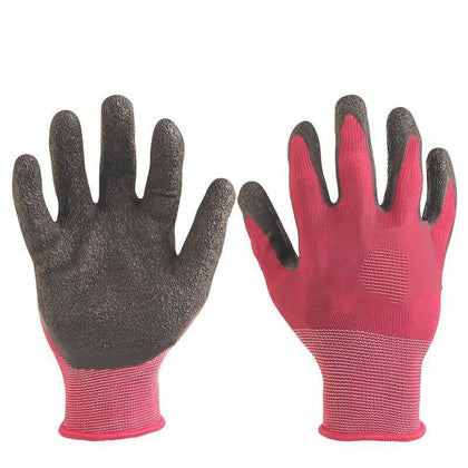Labor Protection Gloves Wrinkle Latex Gloves Coated With Adhesive Skid Resistant Wear-Resistant Breathable Gloves 12 Pairs Purple Red Free Size