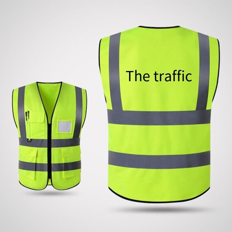 6 Pieces Highlight Multi Bag Reflective Vest, One Size Reflective Vest Vest, Fluorescent Yellow Green, Traffic Safety Command, Emergency Rescue, Night Running, Cycling Suit, Environmental Sanitation Duty Safety Suit Customization