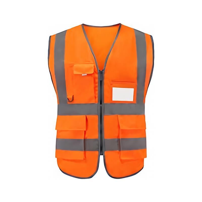 10 Pieces Multi-Pocket Reflective Vest Reflective Back Center Warp Knitted Fluorescent Orange