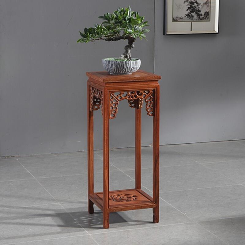 New Chinese Solid Wood Flower Rack African Pear Wood Flower Table Living Room Balcony Courtyard Antique Bonsai Rack 80cm High