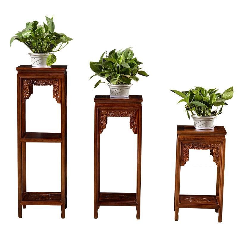 New Chinese Solid Wood Flower Rack African Pear Wood Flower Table Living Room Balcony Courtyard Antique Bonsai Rack 80cm High