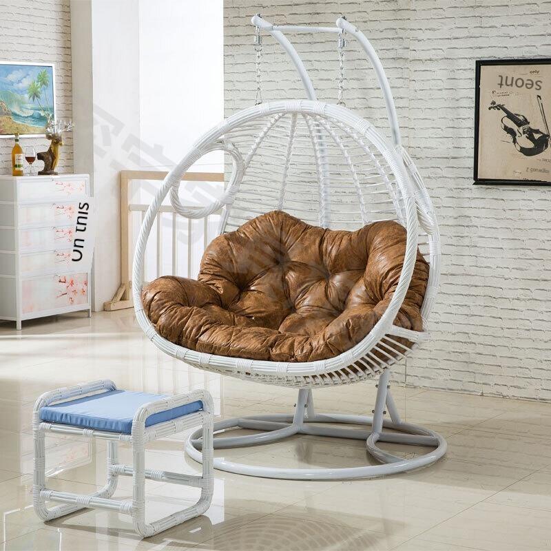 Large Space Double Hanging Chair Swing Hanging Basket Rattan Chair Indoor Balcony Hammock Rocking Chair White Thick Rattan