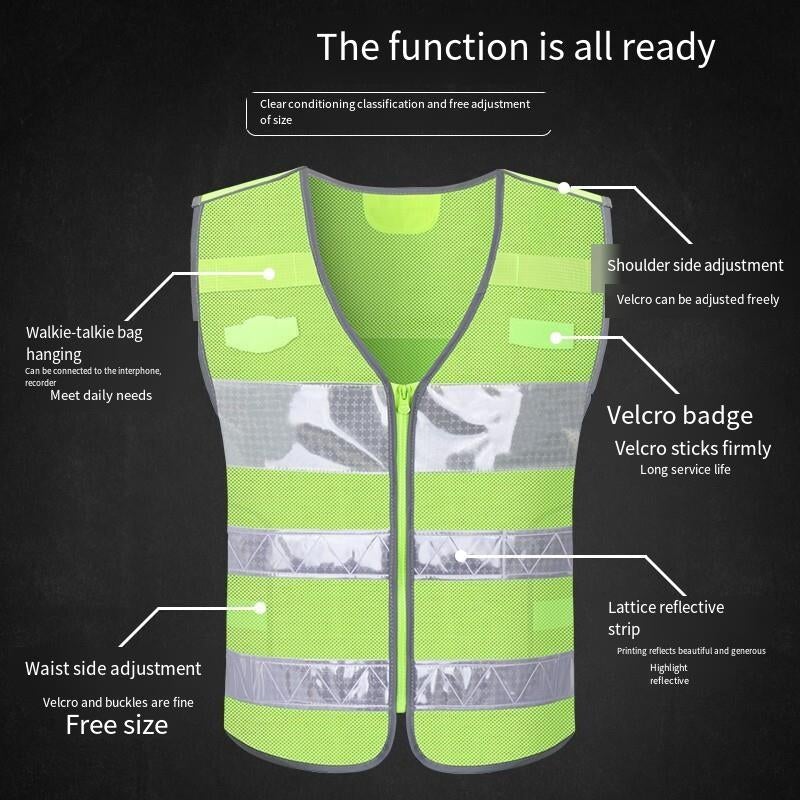 Traffic Reflective Vest Night Fluorescent Vest Security Management Patrol Riding Clothes Reflective Vest Can Be Printed Fluorescent Color One Size Fits All