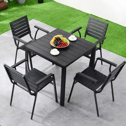 Outdoor Plastic Wood Table And Chair Villa Outdoor Courtyard Garden Leisure Balcony Table And Chair Combination 4 Armchair +1 Square Table 80cm