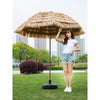 Outdoor Umbrella Big Folding Sun Umbrella Beach Umbrella Scenic Area Umbrella 2.4 M Straw Umbrella + Iron Frame Base