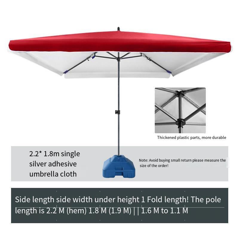 Sun Umbrella Sunshade Umbrella Large Umbrella Stall Commercial Large Outdoor Square Umbrella Shed, Courtyard Umbrella Anti Pinch Hand Red 2.2 * 1.8 [with Base]