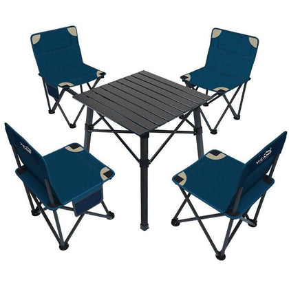 Folding Table And Chair Set Outdoor Portable Combination Set Car Stove Picnic Self Driving Travel Equipment Four Tables And One Chair Blue