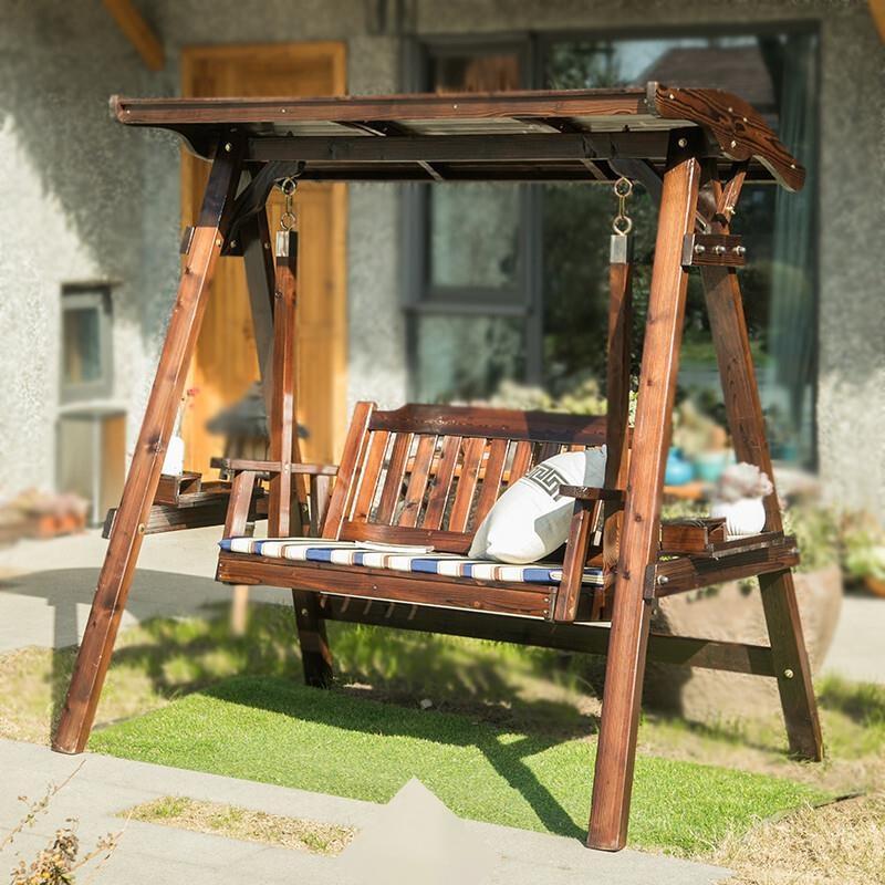 Outdoor Swing Chair Anticorrosive Solid Wood Hanging Chair Family Indoor And Outdoor Wooden Top Swing Rocking Chair Wooden Ceiling Swing