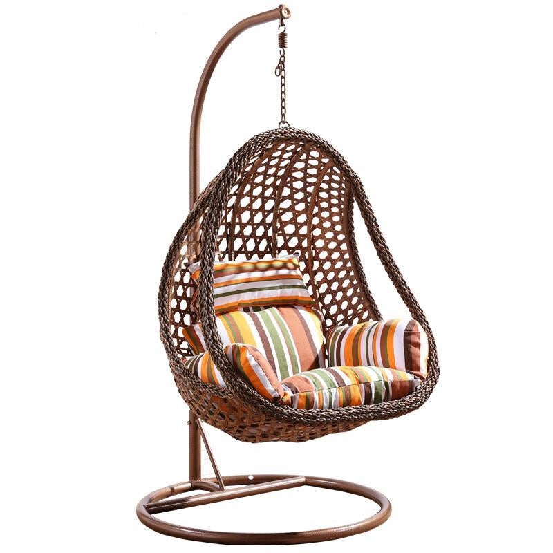 Hanging Basket Rattan Chair Bird's Nest Chair Family Hammock Indoor Balcony Drop Rocking Chair Brown + Tea Table + Chair +Thickened Suspender