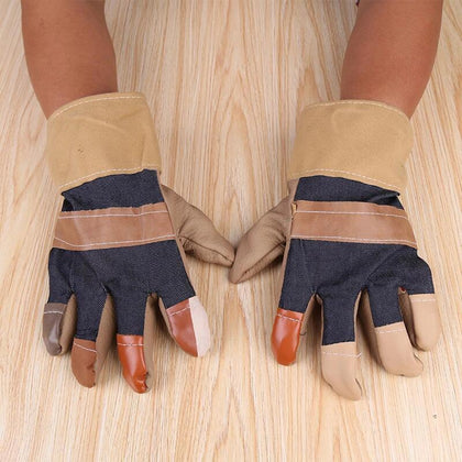 10 Pairs Welding Gloves Thickened Wear Resistant Short Half Leather Protective Carrying Canvas Welding Labor Protection Gloves Xl