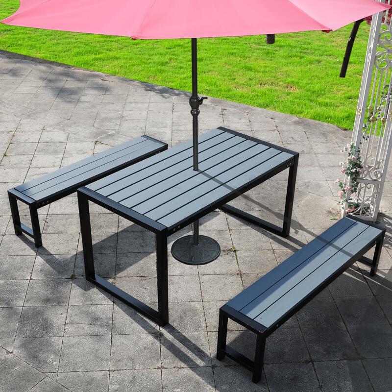 Antiseptic Wood Garden Table And Chair With Waterproof Sunscreen Umbrella Balcony Leisure Combination Table And Chair + Umbrella + Umbrella Holder