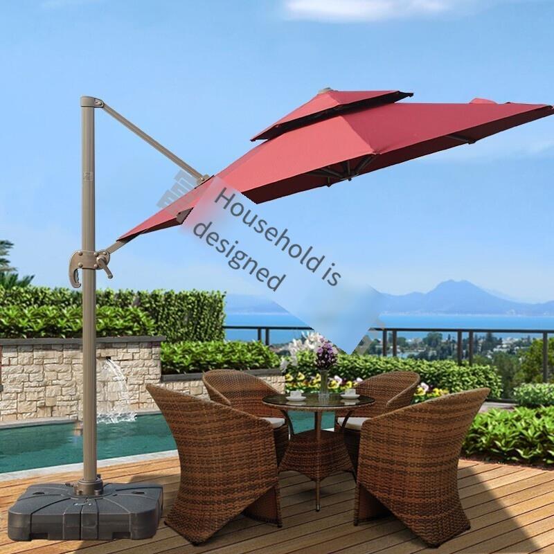 Outdoor Sunshade Umbrella Villa Balcony Terrace Stall Umbrella Wine Red Double Top Korean Version 2.5 M Square With 130 KG Water