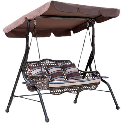 Outdoor Swing Family Iron Garden Chair Double Outdoor Balcony Leisure Net Red Cradle Hammock Classic Wine Red 3-person Swing