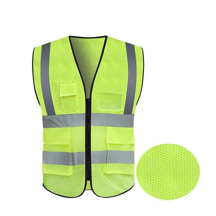 6 Pieces Printable Breathable Mesh Multi Pocket Fluorescent Yellow Reflective Vest Traffic Protection Reflective Vest Warning Clothing Construction Road Maintenance