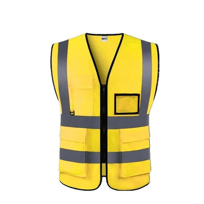 10 Pieces Yellow Multi Pocket Reflective Vest Traffic Protection Reflective Vest Warning Clothing Construction Road Maintenance