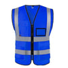 10 Pieces Dark Blue Multi Pocket Reflective Vest Traffic Protection Reflective Vest Warning Clothing Construction Road Maintenance