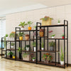 Florist Flower Rack Solid Wood Iron Art Living Room Multi-layer Floor Rack (black Frame + Carbonized Color) 100 * 30 * 107