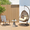 Hanging Basket Rattan Chair Rocking Chair Swing Family Hammock Indoor Balcony Drop Hanging Basket Brown + Tea Table + Chair Thickened And Enlarged Suspender