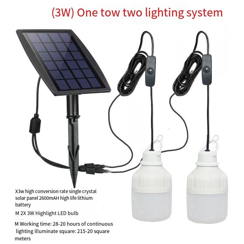 New Solar Lighting Bulb One Driving Two Lighting System Split Courtyard  Lamp Solar Lantern Bulb 6W One Driving Two Bulbs 10m Wire - Main Image