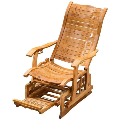 Bamboo Rocking Chair Reclining Chair Folding Balcony Rattan Woven Solid Wood Chair Thickened Brown Rocking Chair Brown Cushion