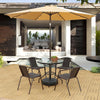 Outdoor Sunshade Umbrella Terrace Garden Solar Lamp Stall Large Sun Courtyard Iron Straight Rod Single Top Khaki + Water Seat