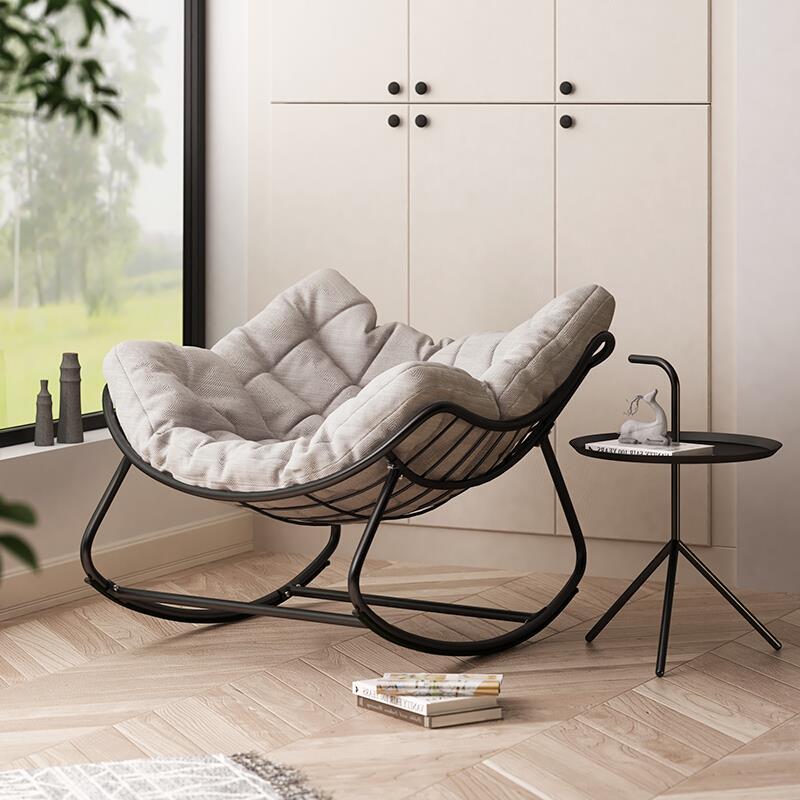 Balcony Rocking Chair Household Nap Chair Indoor Living Room Simple Leisure Lazy Chair Cyan With Cushion