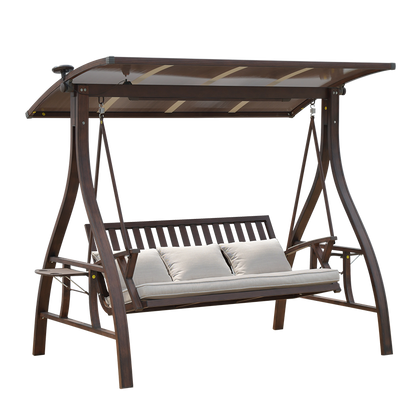 Rocking Chair Recliner Swing Outdoor Courtyard Aluminum Alloy Hanging Rattan Garden Family Villa [upgraded Aluminum Roof + Pedal] Double Seat - With Solar Light