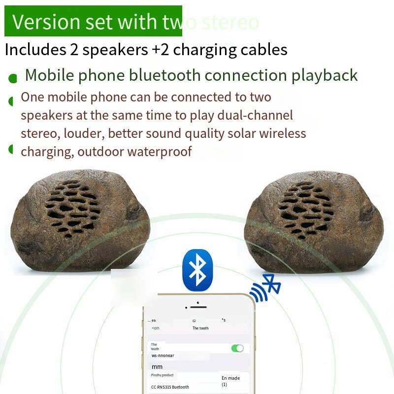 Solar Bluetooth Speaker Garden Sound Outdoor Waterproof Remote Control Simulation Stone Cobblestone Lawn Speaker Set 2 Stereo (2 Sets Bluetooth) 3 Package