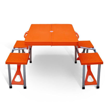 Outdoor Folding Table And Chair Outdoor Portable Folding Conjoined Table And Chair Set ABS Desktop Aluminum Alloy Framework Orange